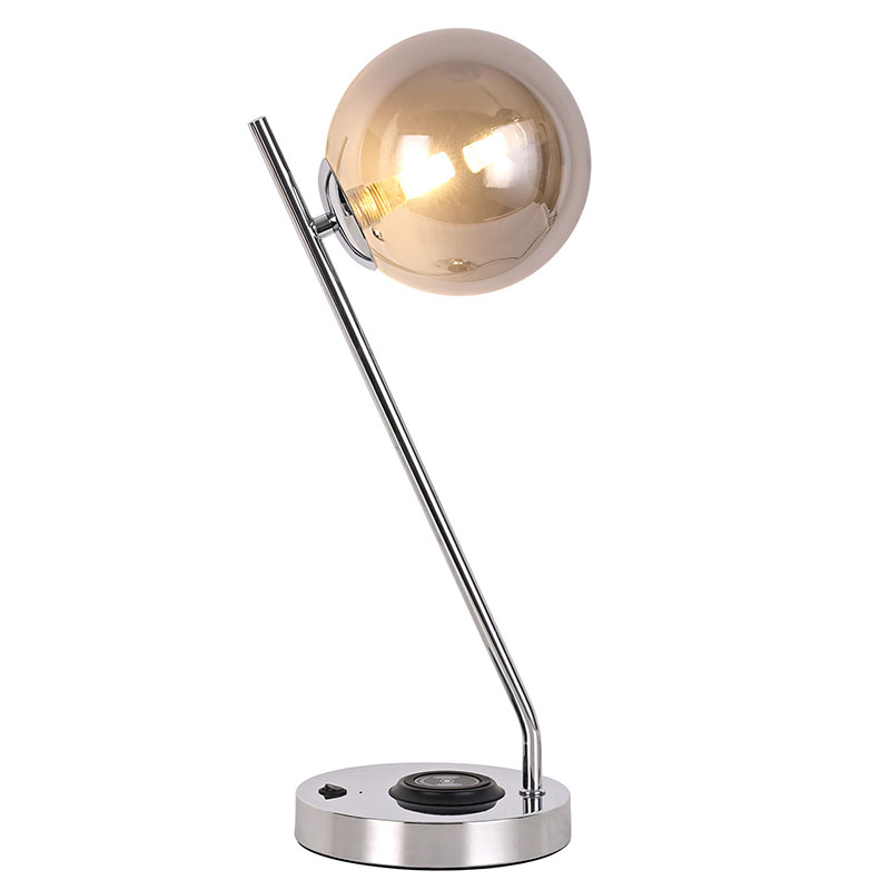 Lampe de bureau boule en verre foncé avec chargeur sans fil