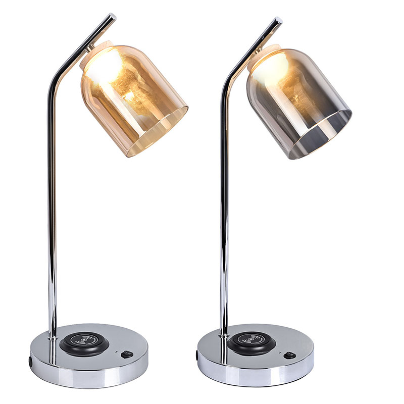 Lampe de bureau LED QI avec abat-jour en verre