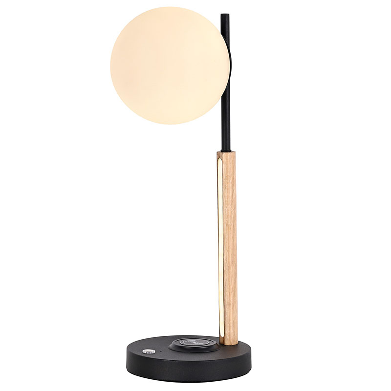 Lampe de bureau LED à corps en bois sans fil QI