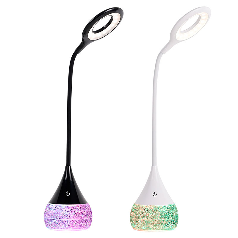 Lampe de bureau LED à base liquide à paillettes RVB avec abat-jour réglable