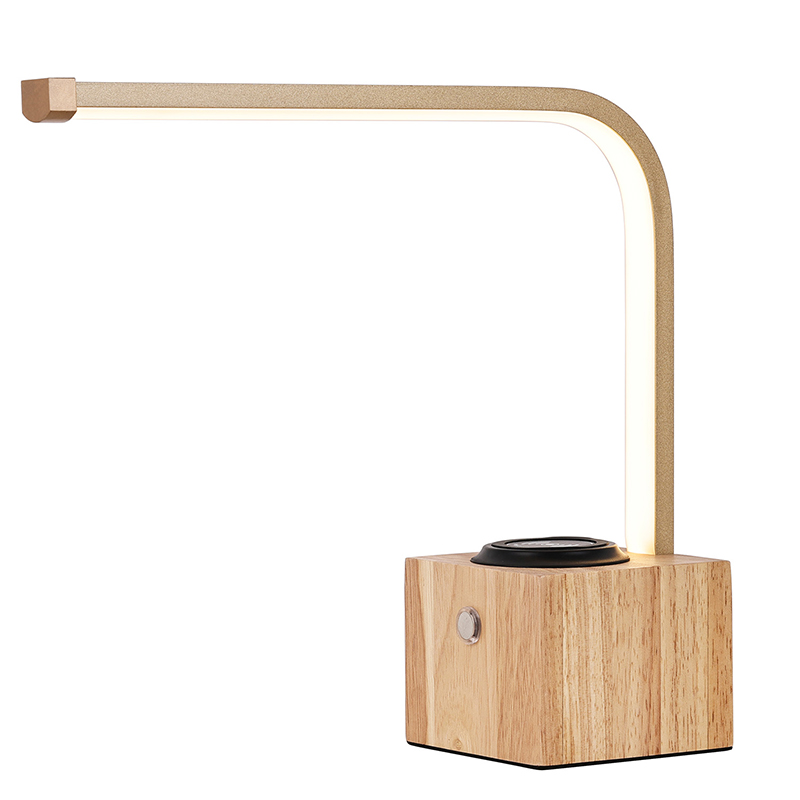 Lampe de bureau LED à base en bois Tradition avec chargeur sans fil