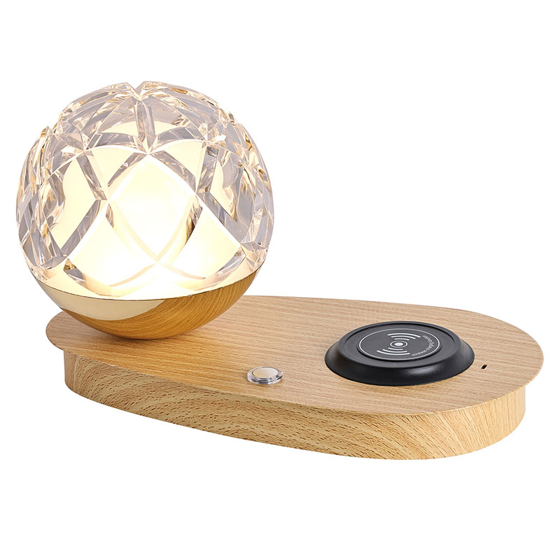 Lampe de table LED avec chargeur USB avec abat-jour boule de verre