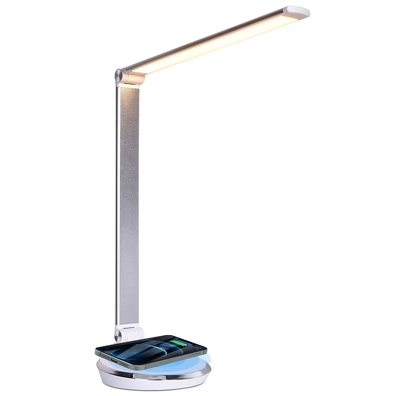 Lampe de bureau LED à port USB avec chargeur sans fil