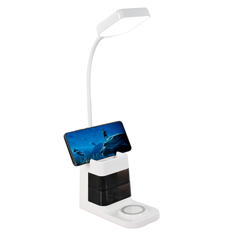 Lampe de bureau avec chargeur sans fil et support pour téléphone