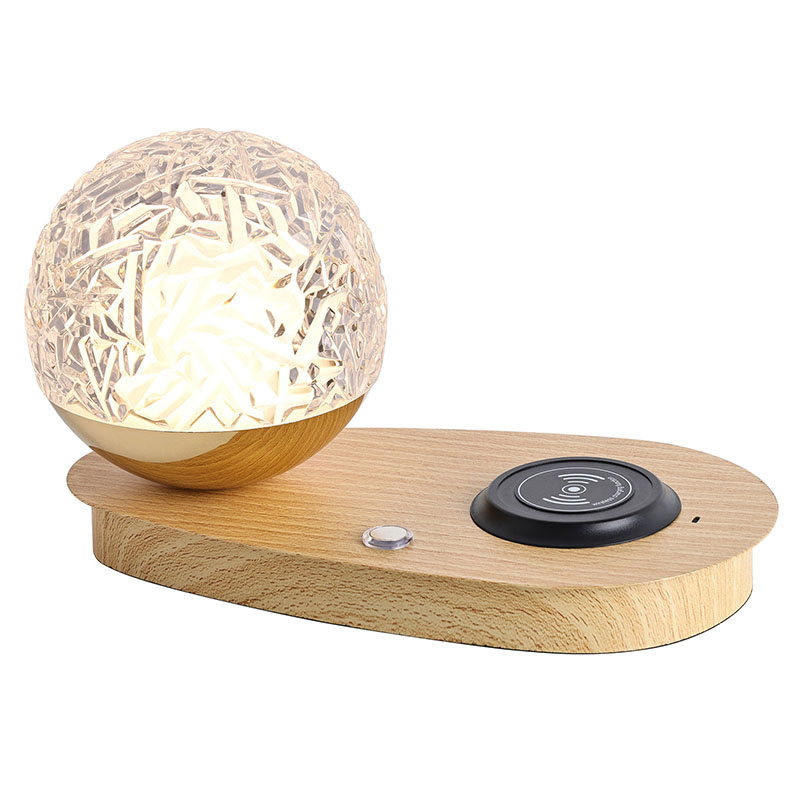 Lampe de table LED à chargeur sans fil avec abat-jour boule de verre